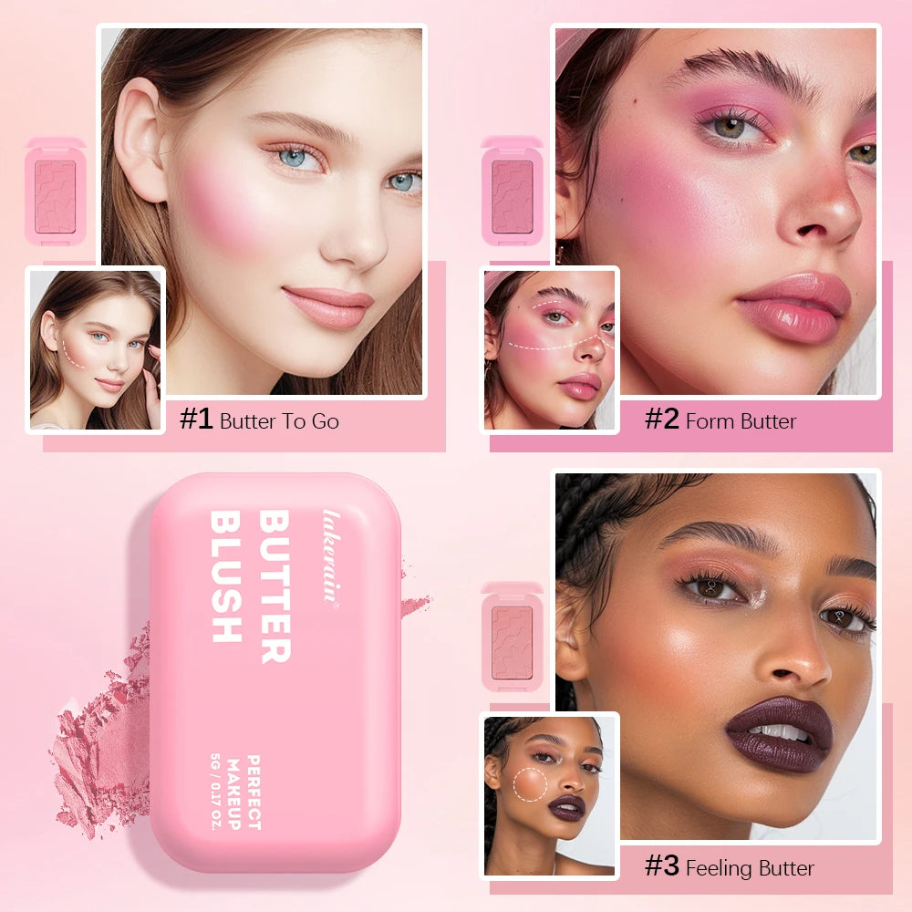 Colorete en Polvo Profesional Vegano – Larga Duración 12 h, Tonos Naturales para Rostro y Mejillas