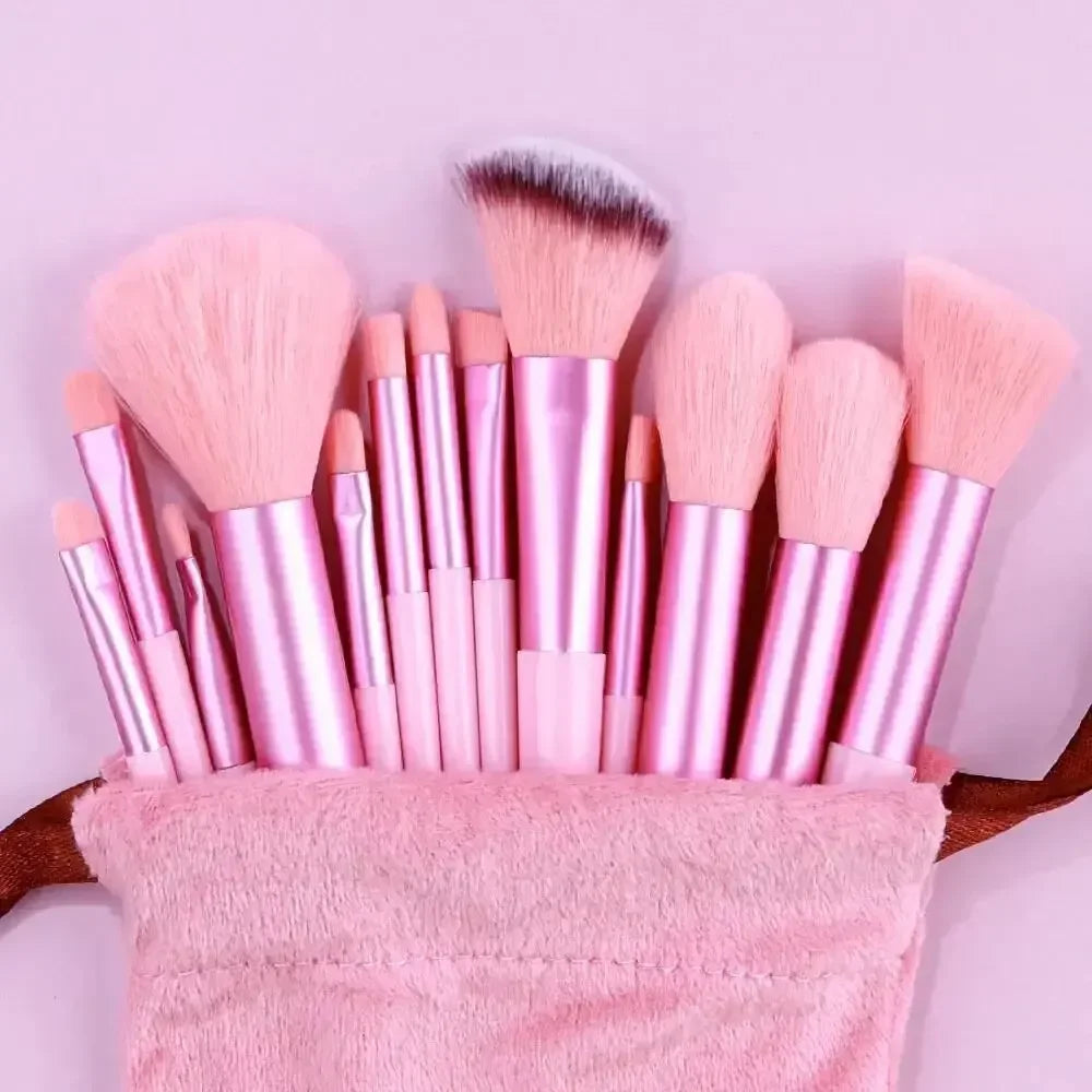 Set Profesional de Brochas de Maquillaje  – 13 Piezas, Cerdas Híbridas, Estuche Rosa Dorado