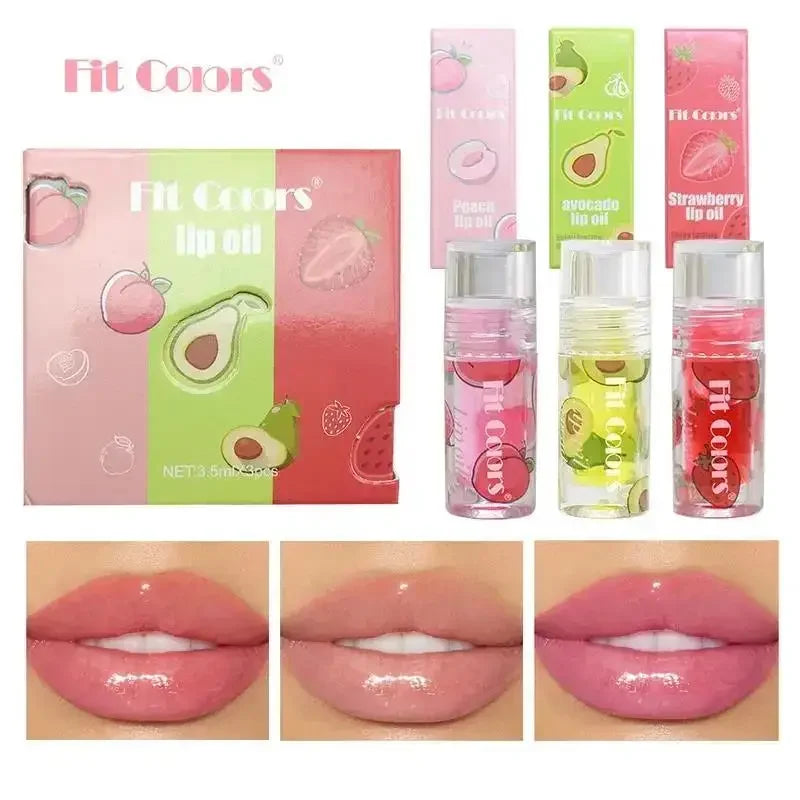 Brillos de Labios – 3 Colores Hidratantes con Aroma a Frutas (Aguacate, Fresa, Durazno)