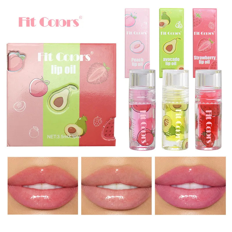 Brillos de Labios – 3 Colores Hidratantes con Aroma a Frutas (Aguacate, Fresa, Durazno)